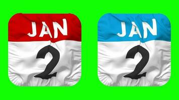 Second, 2nd January Date Calendar Seamless Looping Squire Cloth Icon, Looped Plain Fabric Texture Waving Slow Motion, 3D Rendering, Green Screen, Alpha Matte video