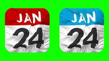 zwanzig vierte, 24 .. Januar Datum Kalender nahtlos Schleifen Knappe Stoff Symbol, geloopt einfach Stoff Textur winken schleppend Bewegung, 3d Wiedergabe, Grün Bildschirm, Alpha matt video