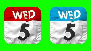Fifth, 5th Wednesday Date Calendar Seamless Looping Squire Cloth Icon, Looped Plain Fabric Texture Waving Slow Motion, 3D Rendering, Green Screen, Alpha Matte video