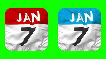 Seventh, 7th January Date Calendar Seamless Looping Squire Cloth Icon, Looped Plain Fabric Texture Waving Slow Motion, 3D Rendering, Green Screen, Alpha Matte video