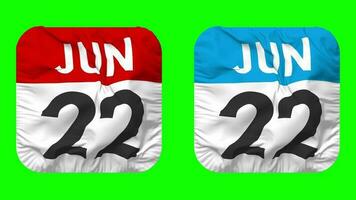 Twenty Second, 22nd June Date Calendar Seamless Looping Squire Cloth Icon, Looped Plain Fabric Texture Waving Slow Motion, 3D Rendering, Green Screen, Alpha Matte video