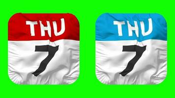 Seventh, 7th Thursday Date Calendar Seamless Looping Squire Cloth Icon, Looped Plain Fabric Texture Waving Slow Motion, 3D Rendering, Green Screen, Alpha Matte video