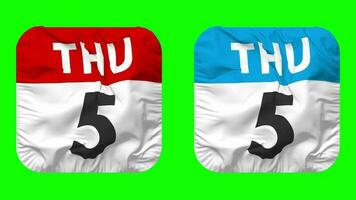 Fifth, 5th Thursday Date Calendar Seamless Looping Squire Cloth Icon, Looped Plain Fabric Texture Waving Slow Motion, 3D Rendering, Green Screen, Alpha Matte video
