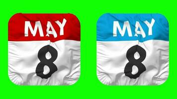 Eighth, 8th May Date Calendar Seamless Looping Squire Cloth Icon, Looped Plain Fabric Texture Waving Slow Motion, 3D Rendering, Green Screen, Alpha Matte video