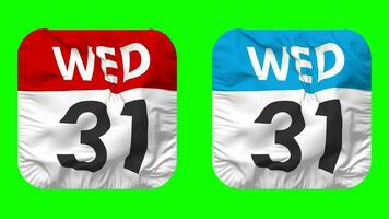 Thirty First, 31st Wednesday Date Calendar Seamless Looping Squire Cloth Icon, Looped Plain Fabric Texture Waving Slow Motion, 3D Rendering, Green Screen, Alpha Matte video