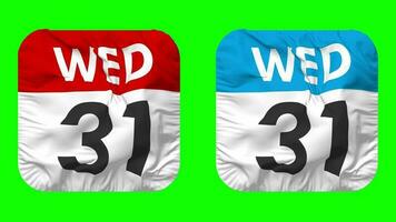 Thirty First, 31st Wednesday Date Calendar Seamless Looping Squire Cloth Icon, Looped Plain Fabric Texture Waving Slow Motion, 3D Rendering, Green Screen, Alpha Matte video