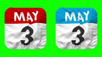 Third, 3rd May Date Calendar Seamless Looping Squire Cloth Icon, Looped Plain Fabric Texture Waving Slow Motion, 3D Rendering, Green Screen, Alpha Matte video