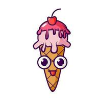 Cherry ice cream cone illustration vector