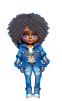 casual melanina niña azul pantalones ai generado personalizado ediciones png