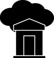 Cloud With House Or Bank Icon In Black And White Color. vector