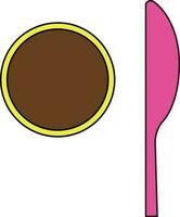 Brown plate and pink knife on white background. vector