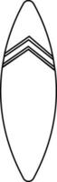 Black line art surfboard in flat style. vector