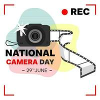 National Camera Day post design. Camera icon illustration template with photo roll. Modern graphics of national event celebrations with technology concepts vector