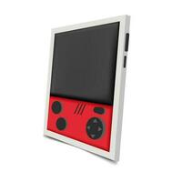 A realistic vintage portable game console. 3D view of retro gaming device vector