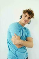 handsome young man in headphones music emotions Lifestyle unaltered photo