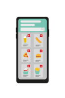 Online grocery shopping app on smartphone assorted items displayed and search bar png