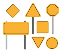 Set of empty road signs, yellow isolated png