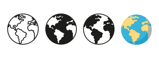 globo íconos colocar. planeta tierra símbolo recopilación. mundo planeta tierra icono línea y plano estilo png