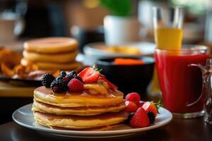 photo of breakfast at restaurant hotel photography AI Generated