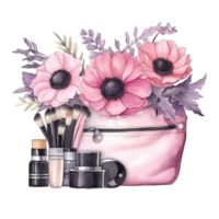 Pink Cosmetic Bag Watercolor. Illustration AI Generative png