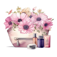 Rosa kosmetisch Tasche Aquarell. Illustration ai generativ png