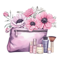 Pink Cosmetic Bag Watercolor. Illustration AI Generative png