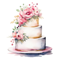 Aquarell Hochzeit Kuchen. Illustration ai generativ png