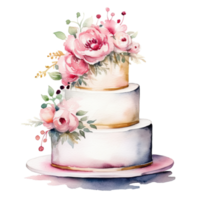 Watercolor Wedding Cake. Illustration AI Generative png