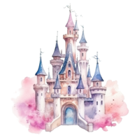 Cute watercolor princess castle. Illustration AI Generative png