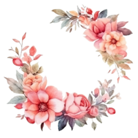 Watercolor Floral Wreath Isolated. Illustration AI Generative png