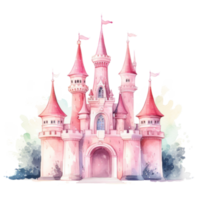 Pink watercolor princess castle isolated. Illustration AI Generative png