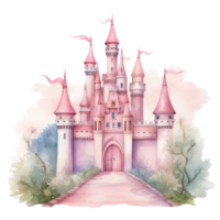 Pink watercolor princess castle isolated. Illustration AI Generative png