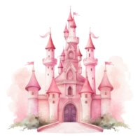 Pink watercolor princess castle isolated. Illustration AI Generative png