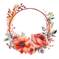 Watercolor Floral Wreath Isolated. Illustration AI Generative png