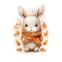 Cute watercolor baby autumn bunny isolated. Illustration AI Generative png