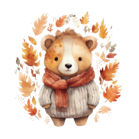 Cute watercolor baby autumn bear isolated. Illustration AI Generative png