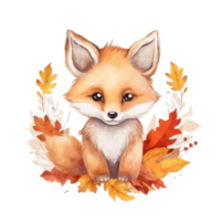 Cute watercolor baby autumn fox isolated. Illustration AI Generative png