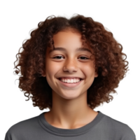 Portrait of smiling young girl for profile picture. Illustration Generative AI png