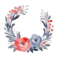 Watercolor Floral Wreath Isolated. Illustration AI Generative png