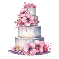 Watercolor Wedding Cake. Illustration AI Generative png