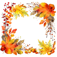 Watercolor Autumn Frame Background. Illustration AI Generative png