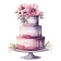 Watercolor Wedding Cake. Illustration AI Generative png