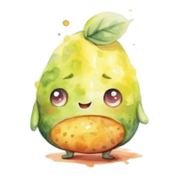 Cute watercolor baby avocado. Illustration AI Generative png