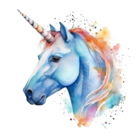 Cute watercolor unicorn. Illustration AI Generative png