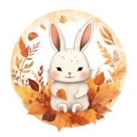 Cute watercolor baby autumn bunny isolated. Illustration AI Generative png