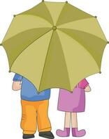 Boy and girl character under an umbrella. vector