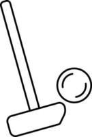 Polo Stick with Ball Icon in Black Outline. vector