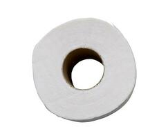 Top view of single tissue paper roll for use in toilet or restroom with hollow in the middle isolated on white background with clipping path. photo