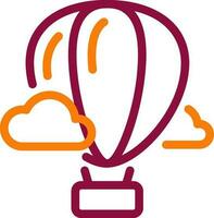 Hot Air Balloon With Clouds icon in maroon and orange line art. vector