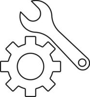 Line art setting and wrench on white background. vector